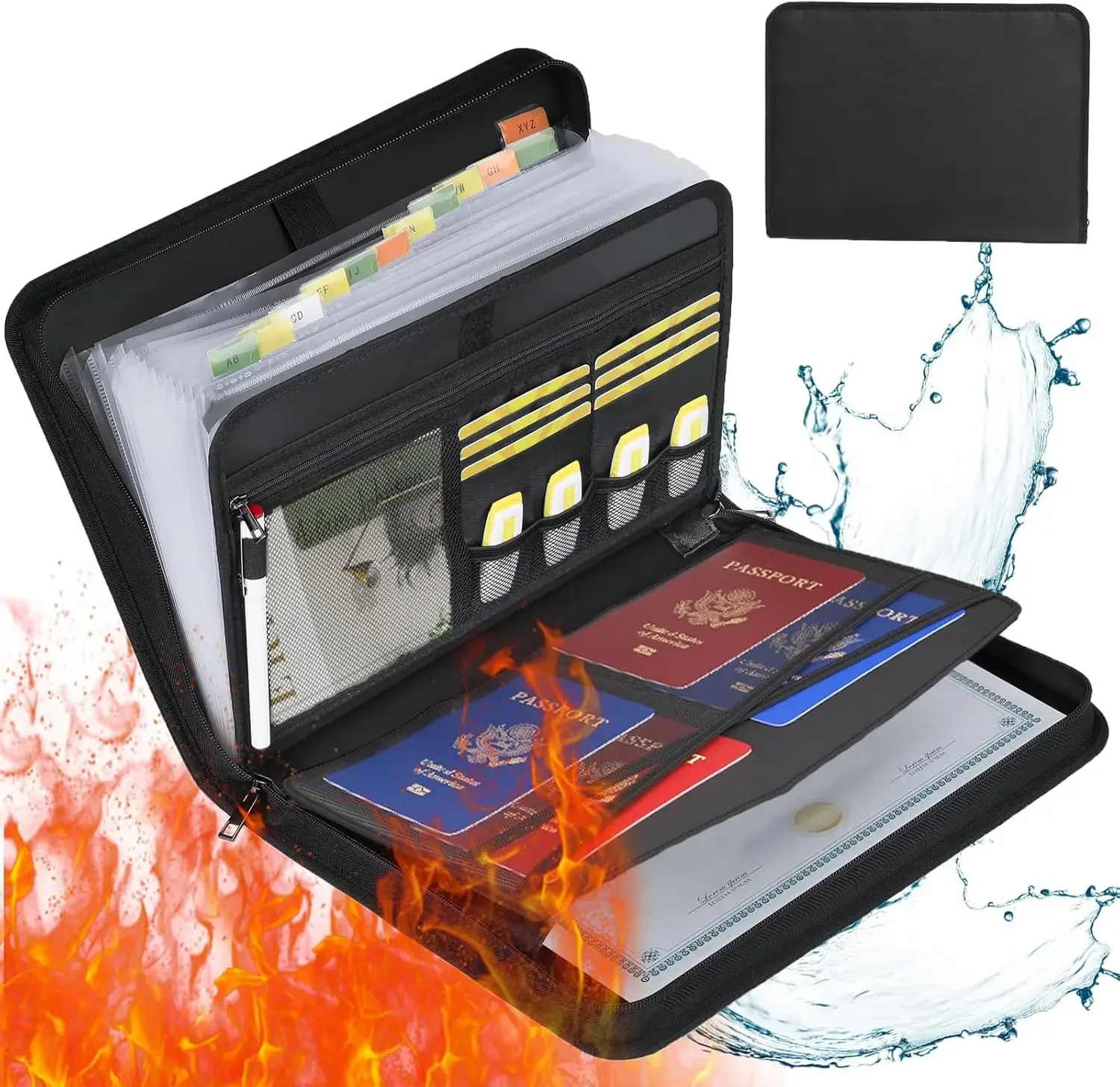 Expandable Accordion File Folder 13 Pockets - Fireproof Waterproof Expanding File Folder 13