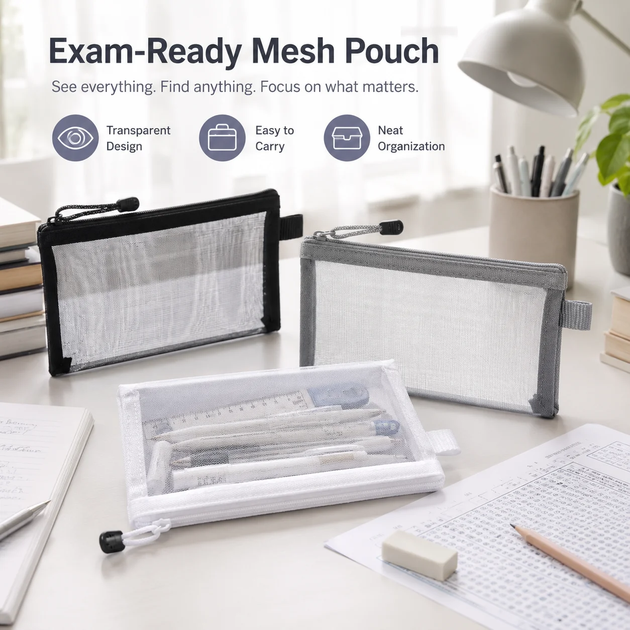 Transparent Mesh Pen Bag Clear - Clear Mesh Pencil Pouch For Exam 评论和价格