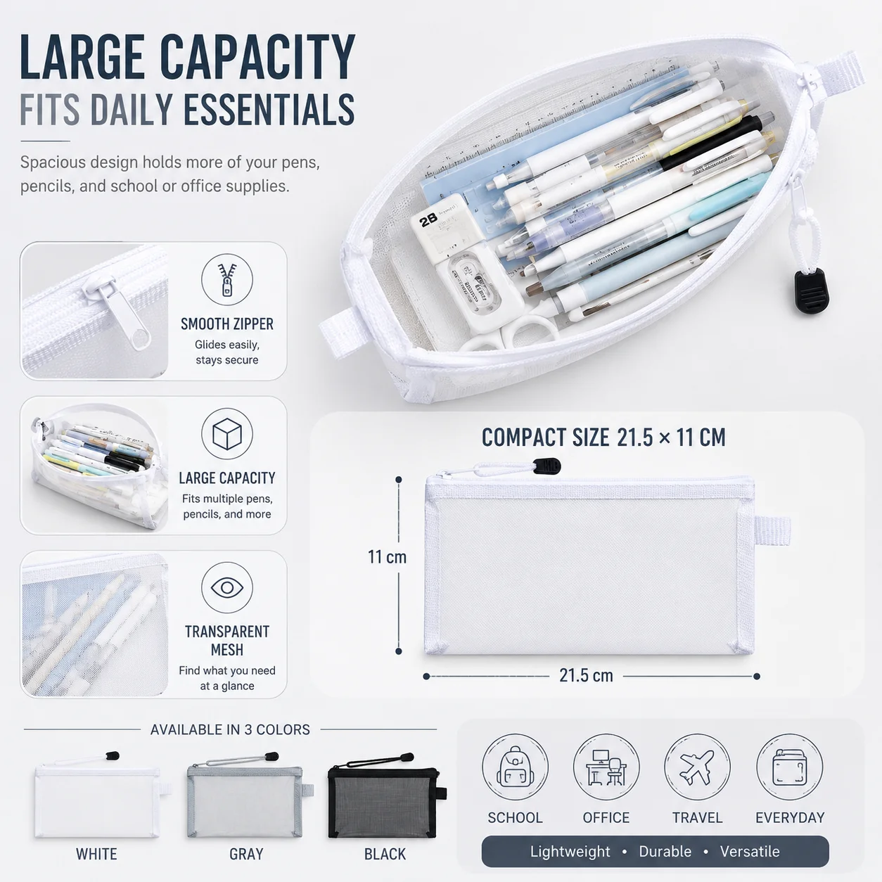 Transparent Mesh Pencil Case C - Clear Mesh Pencil Pouch For Exam 评论和价格