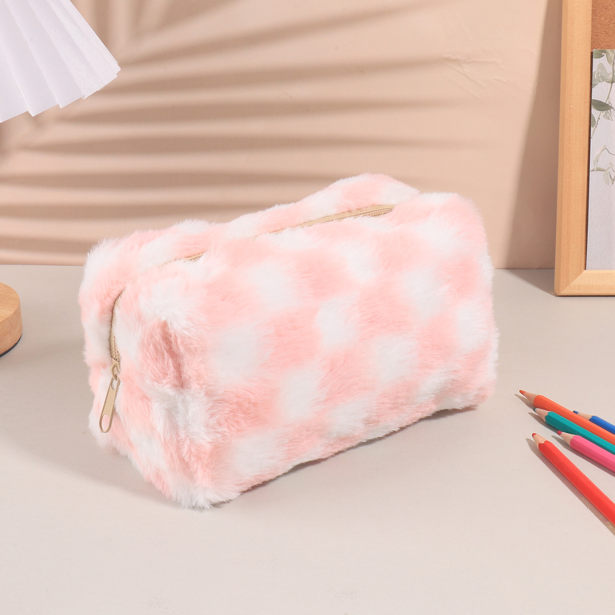 Cute Korean Checkered Pencil C - Aesthetic Large Pencil Case Pouch 评论和价格