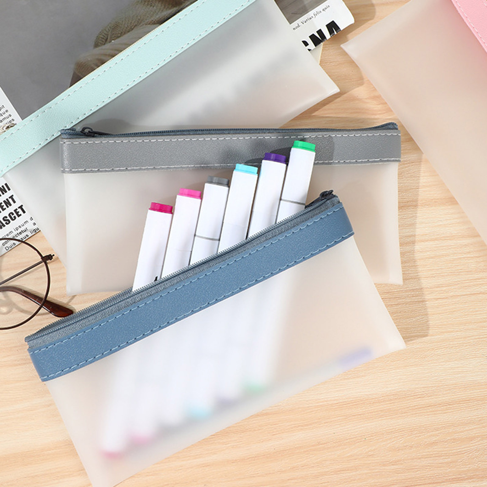 Transparent Frosted Pencil Cas - Aesthetic Large Pencil Case Pouch 评论和价格