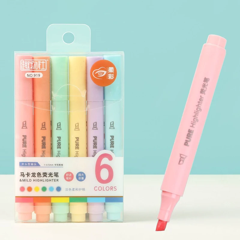 6Pcs/set Pastel Color Macaron  - Pastel Highlighter Set Double Ended 评论和价格